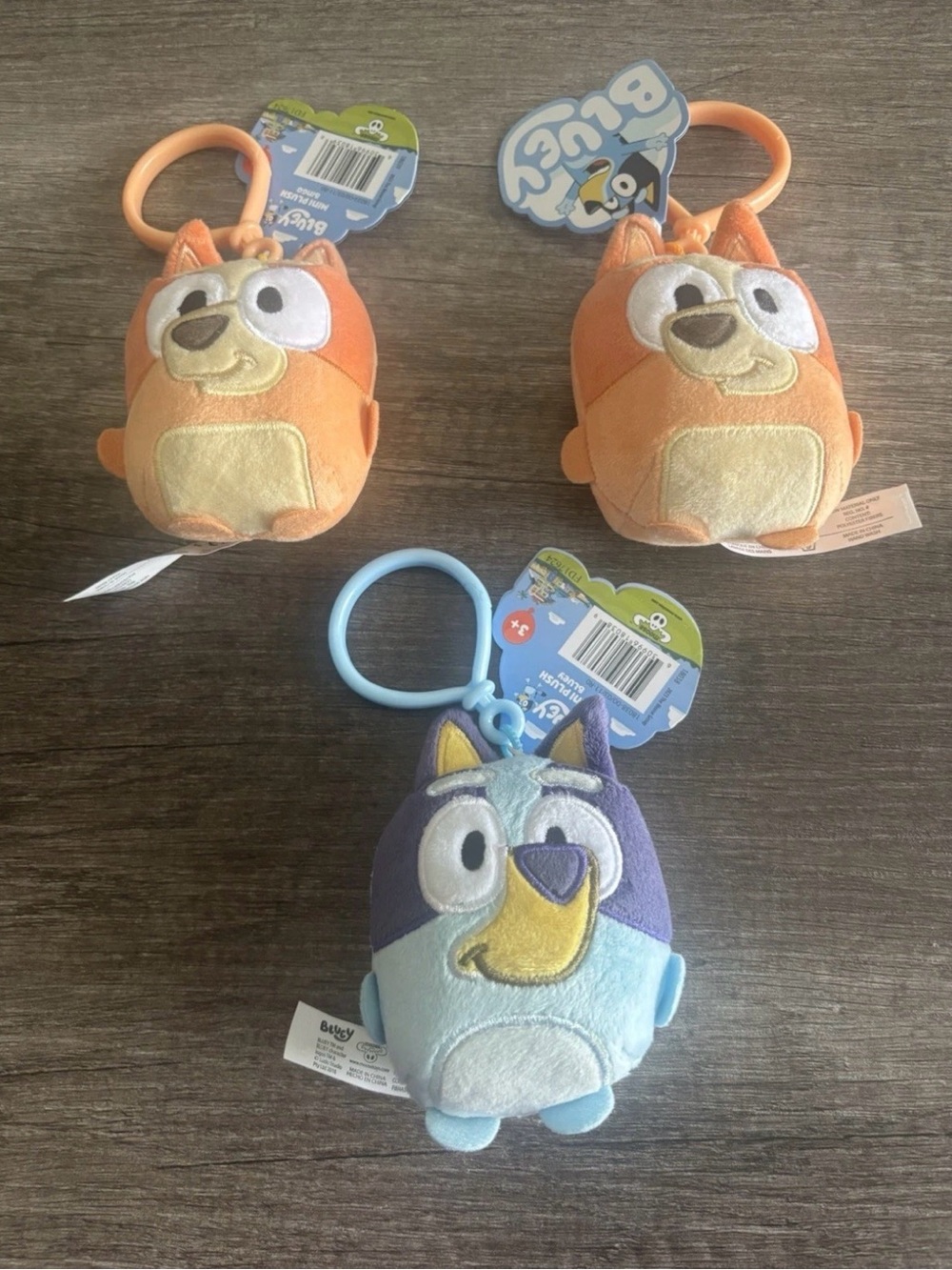 Bluey Plush Clip-On Characters - Orange & Light Blue set of 3